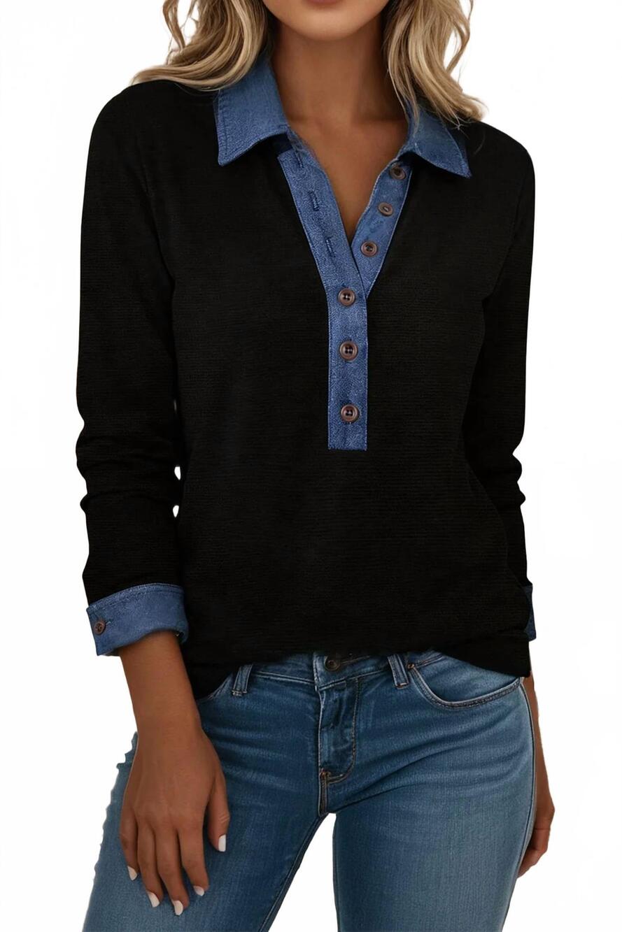 NEW SHEWIN denim patchwork top in black